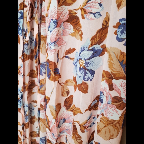 Lovely pink floral boho long midi length lace trim self tie kimono jacket coat - Picture 12 of 13